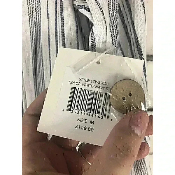 NWT Ellen Tracy Women Sz M White Black Striped Long Sleeve 1 Button Blazer Linen - Picture 7 of 7